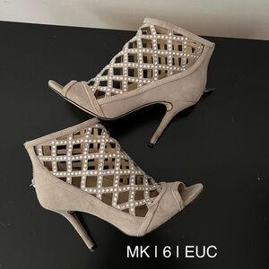 Michael Kors Taupe Lattice Peep Toe Heels